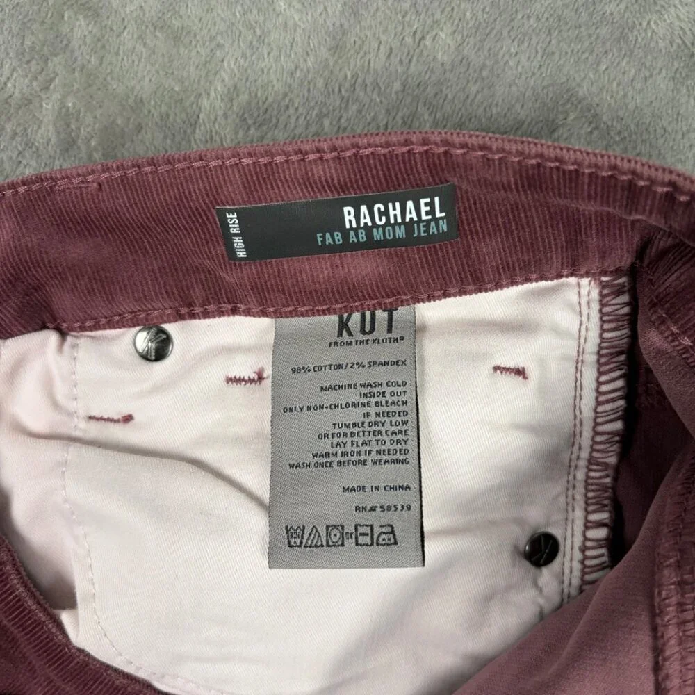 KUT From The Kloth Rachael Fab Ab Mom Jean Womens 00 Burgundy Corduroy High Rise